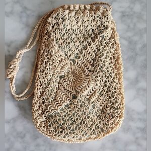 Antique Reticule Drawstring Purse Bag 1890s Crocheted‎ Lined
